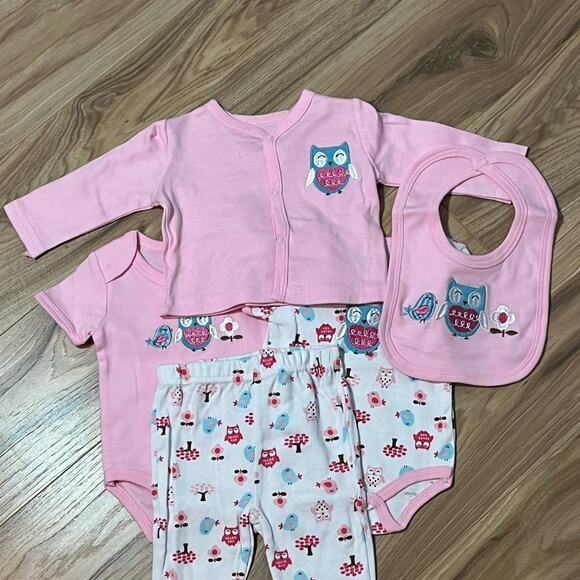 NWT Sweet & Soft Pink & White Owl 5 Piece Layette Set 0-3 Months - Picture 2 of 16